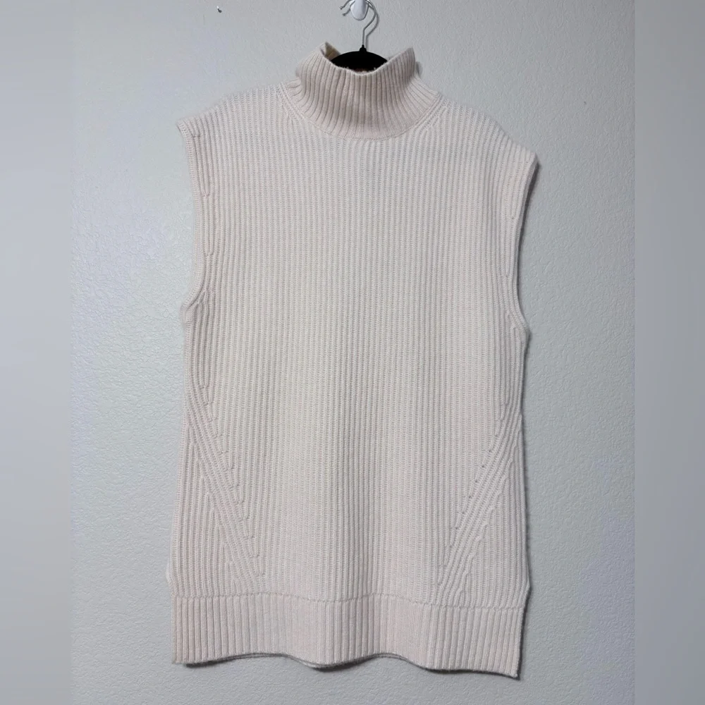 NEW J. Crew SZ S-M Ribbed 100% Cashmere Sleeveless Turtleneck Tunic Heavyweight - Picture 2 of 16